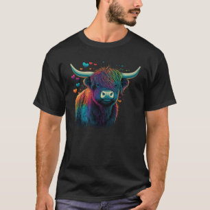 Colorful Highland Cow Valentine's Day Farm Cow T-Shirt