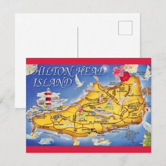 Colorful Hilton Head SC Karte (Vorne/Hinten)