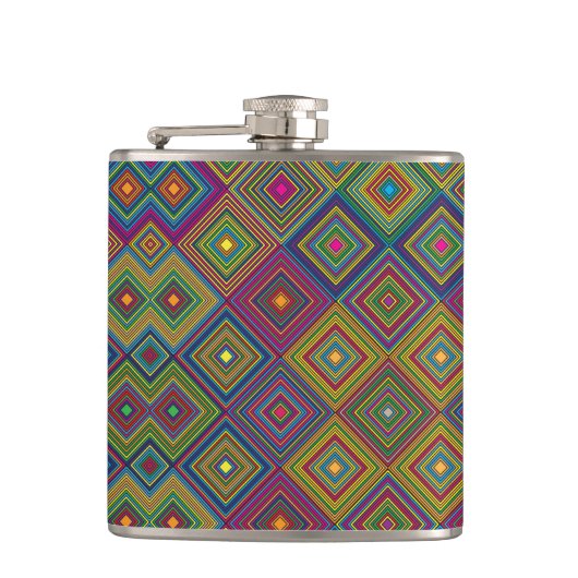 Colorful hip flask with a geometric diamond patter flachmann (Vorderseite)