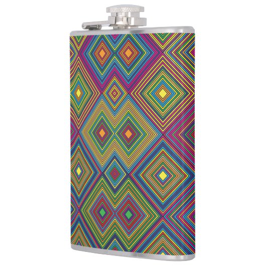 Colorful hip flask with a vibrant geometric  flachmann (Links)