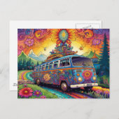 Colorful Hippy Van Postkarte (Vorne/Hinten)
