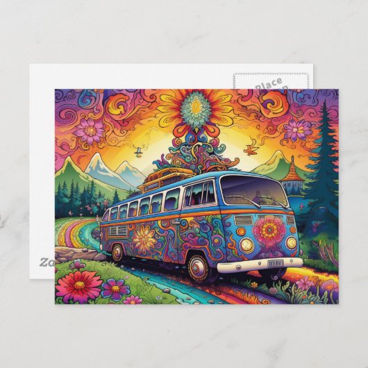 Colorful Hippy Van Postkarte (Vorne/Hinten)