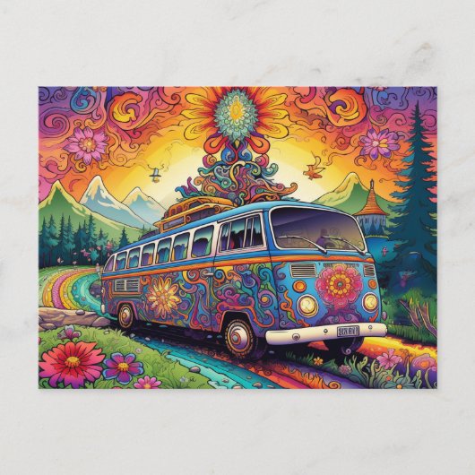 Colorful Hippy Van Postkarte (Vorderseite)
