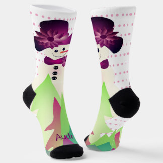 Colorful Holiday Snowman Name Typografie Socken