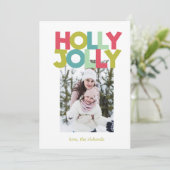 Colorful Holly Jolly Foto Weihnachtskarte Einladung (Stehend Vorderseite)