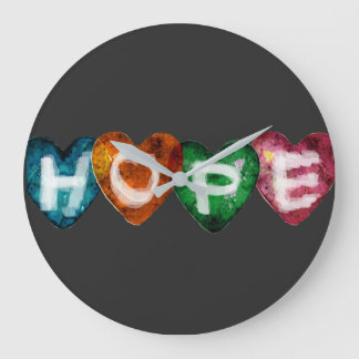 Colorful HOPE Hearts – Inspirational Love Typograp Große Wanduhr