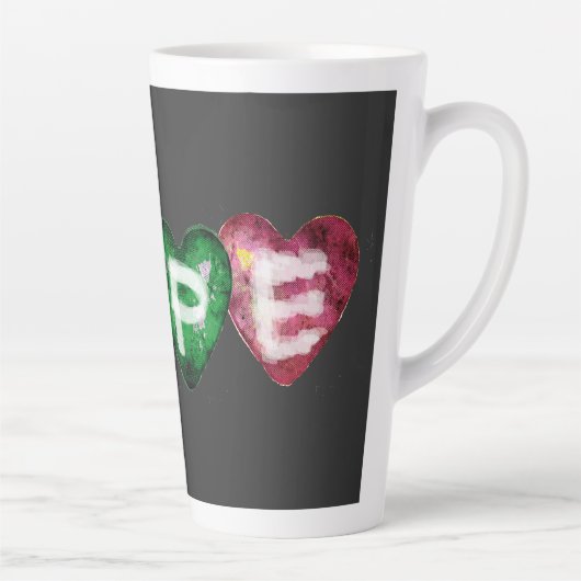 Colorful HOPE Hearts – Inspirational Love Typograp Milchtasse (Rechts)