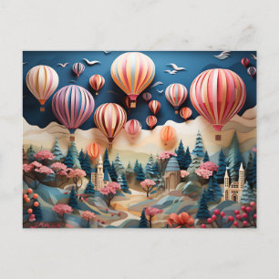 colorful hot air balloons paper layer art  postkarte