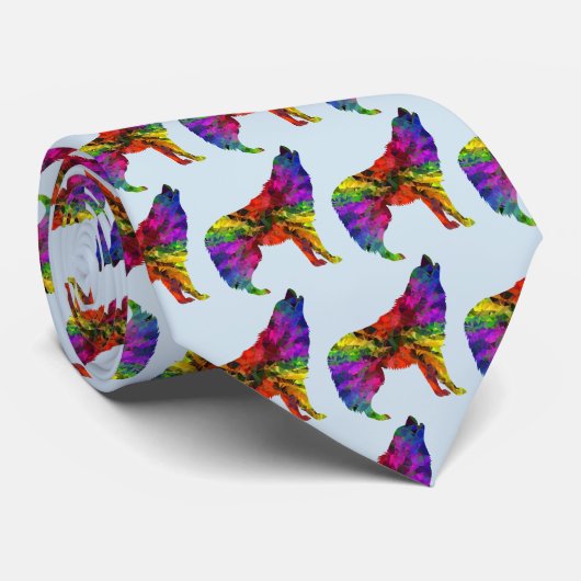 Colorful Howling Wolf Design Necktie Krawatte (Gerollt)