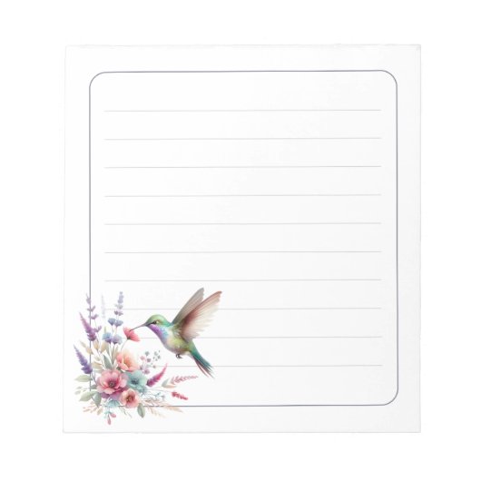 Colorful Hummingbird Floral Lined Writing Notizblock (Vorderseite)