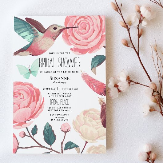 Colorful Hummingbird Floral Spring Bridal Shower Einladung