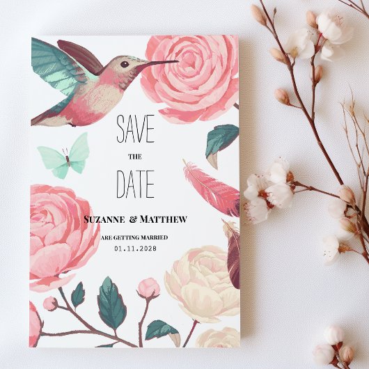 Colorful Hummingbird Floral Spring Save the Date Einladung