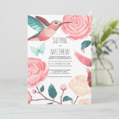 Colorful Hummingbird Floral Spring Wedding Einladung (Stehend Vorderseite)