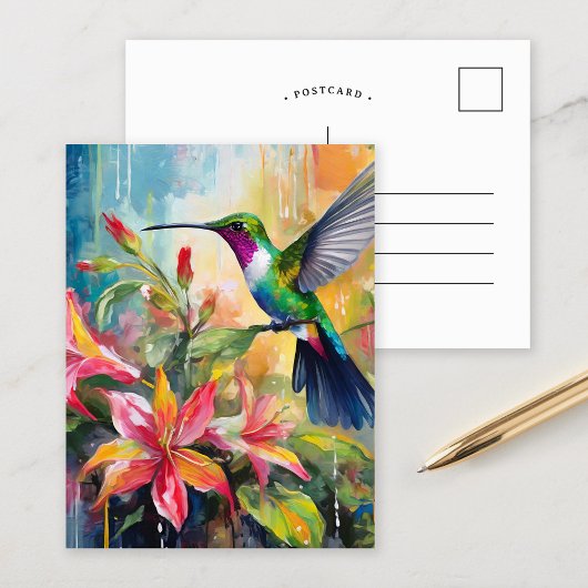 Colorful Hummingbird Modern Art Postkarte