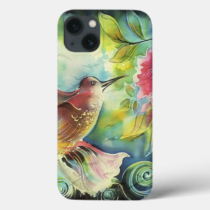 Colorful Hummingbird Silk Art Painting iPhone 13 Hülle