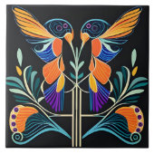 Colorful Hummingbirds Art Nouveau Art Deco Fliese (Vorderseite)