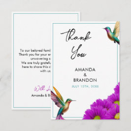 Colorful Hummingbirds Purple Daisies Wedding Dankeskarte