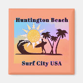 Colorful Huntington Beach CA Surf City USA Magnet (Vorne)