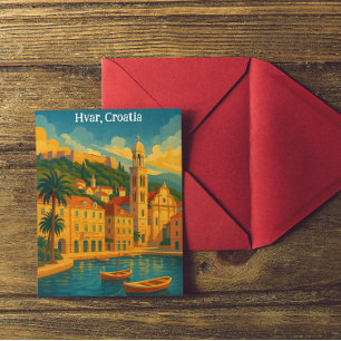 Colorful Hvar Croatia Vintage Travel Postkarte