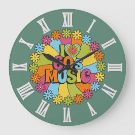Colorful I Love 60s Music for Retro Music Lovers Große Wanduhr