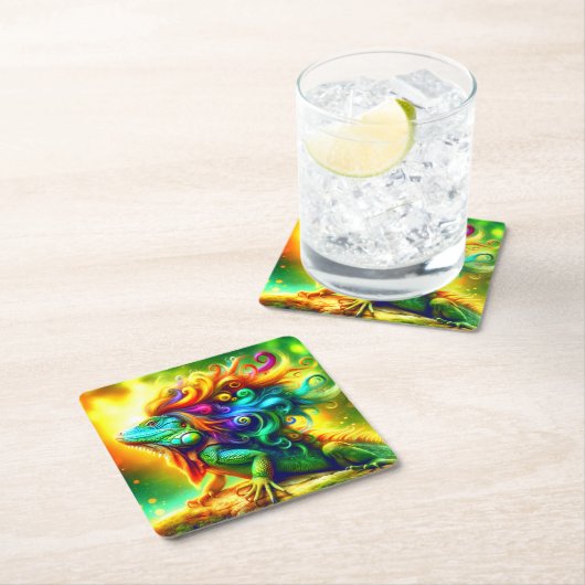 Colorful Iguana Rechteckiger Pappuntersetzer (Vor Ort)