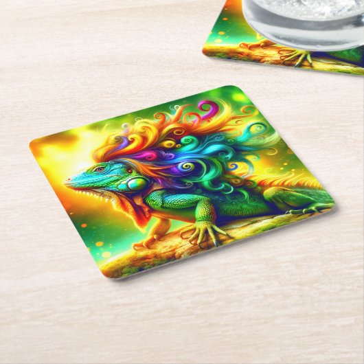 Colorful Iguana Rechteckiger Pappuntersetzer (angewinkelt)