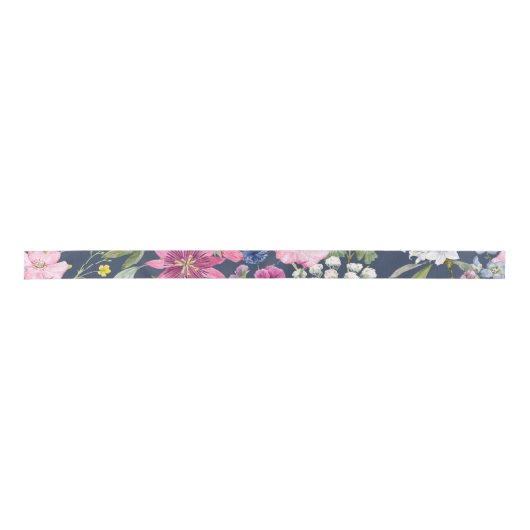 Colorful Illustrated Pattern Flowers Satinband (Vorderseite)