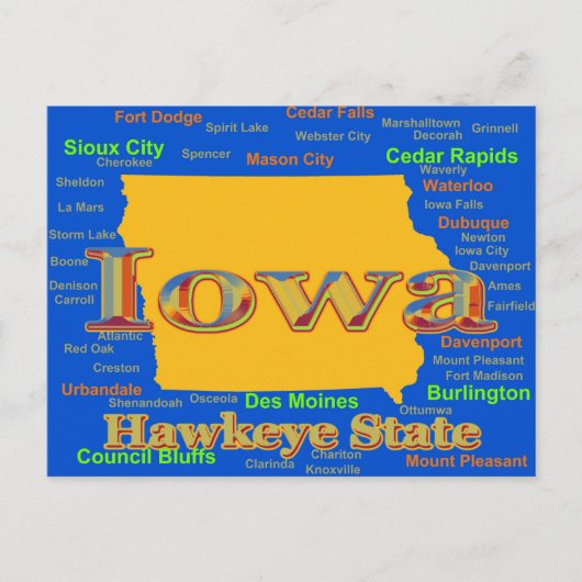 Colorful Iowa Staatsstolz Map Silhouette Postkarte (Vorderseite)