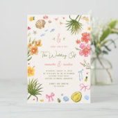 Colorful Island Whimsical Beach Tropical Wedding Einladung (Stehend Vorderseite)