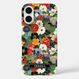 Colorful Japanese Floral Pattern Monogrammed iPhone 16 Hülle