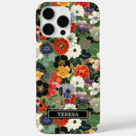Colorful Japanese Floral Pattern Monogrammed iPhone 16 Pro Max Hülle