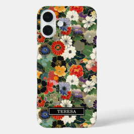 Colorful Japanese Floral Pattern Monogrammed iPhone 16 Plus Hülle