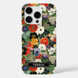 Colorful Japanese Floral Pattern Monogrammed iPhone 16 Pro Hülle