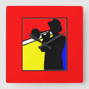 Colorful Jazz trombone player (red) Quadratische Wanduhr