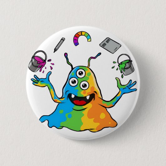 Colorful Jelly Alien Juggling Cute Whimsical Monst Button (Vorderseite)