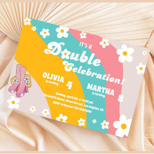 Colorful Joint Daisy Birthday Party Groovy Einladung