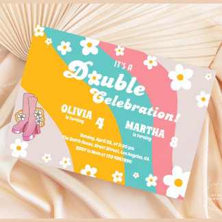 Colorful Joint Daisy Birthday Party Groovy Einladung