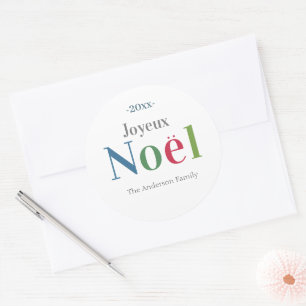 Colorful Joyeux Weihnachten Französisch Weihnacht Runder Aufkleber