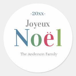 Colorful Joyeux Weihnachten Französisch Weihnachte Runder Aufkleber