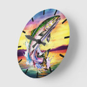 Colorful Jumping Rainbow Trout Clock Runde Wanduhr (Winkel)