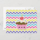Colorful Kawaii Cupcake on Chevrons Postkarte (Vorne/Hinten)
