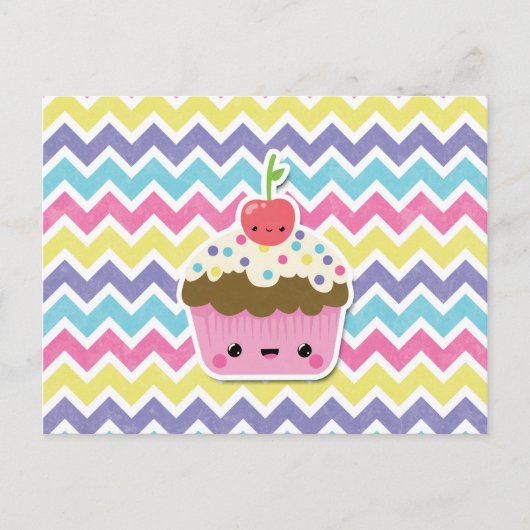 Colorful Kawaii Cupcake on Chevrons Postkarte (Vorderseite)