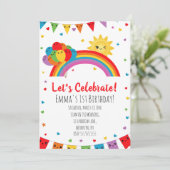 Colorful Kawaii Kids Rainbow Birthday Party Einladung (Stehend Vorderseite)