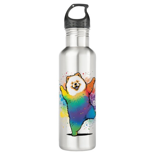 Colorful Kawaii Tanzen Chow Chow Edelstahlflasche (Vorderseite)