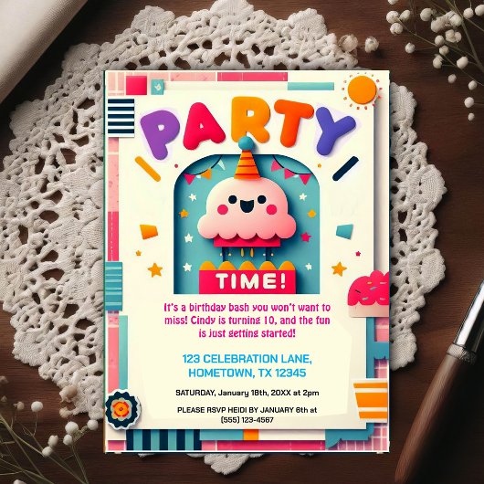 Colorful Kids Birthday Party Invitation Postkarte