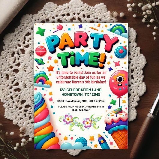 Colorful Kids Birthday Party Invitation Postkarte
