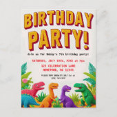 Colorful Kid's Dinosaur Birthday Party Postkarte (Vorderseite)