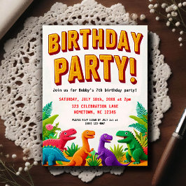 Colorful Kid's Dinosaur Birthday Party  Postkarte
