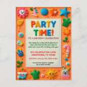 Colorful Kids Felt Birthday Party Invitation Postkarte (Vorderseite)