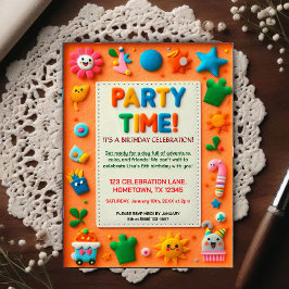 Colorful Kids Felt Birthday Party Invitation Postkarte